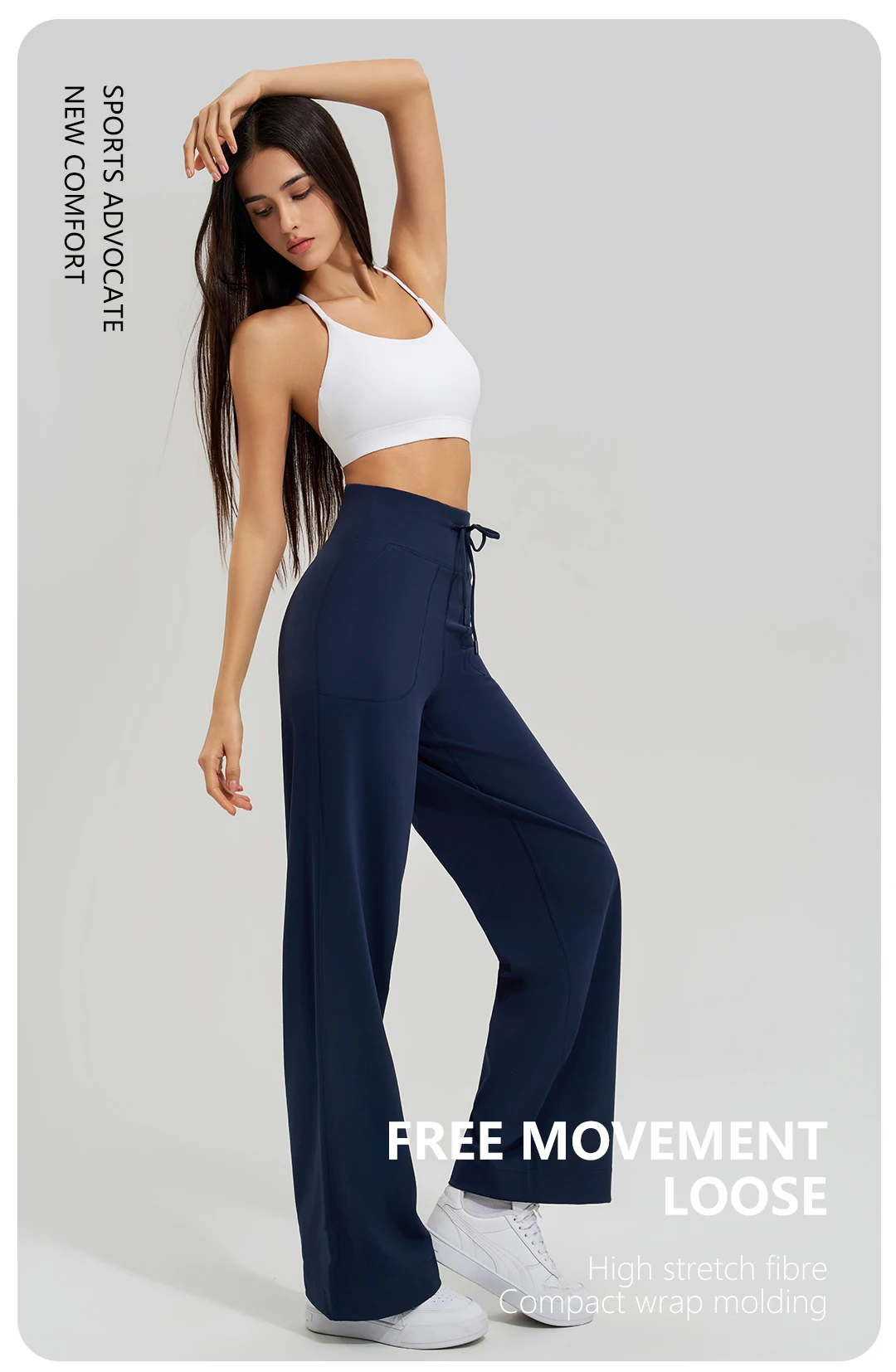 Damen-Yogahose mit hoher Taille, für Fitnessstudio, lockere Lauf-Yogahose, doppelseitig gebürstet, mit Taschen, Hosen, Krawatten – Detail 12