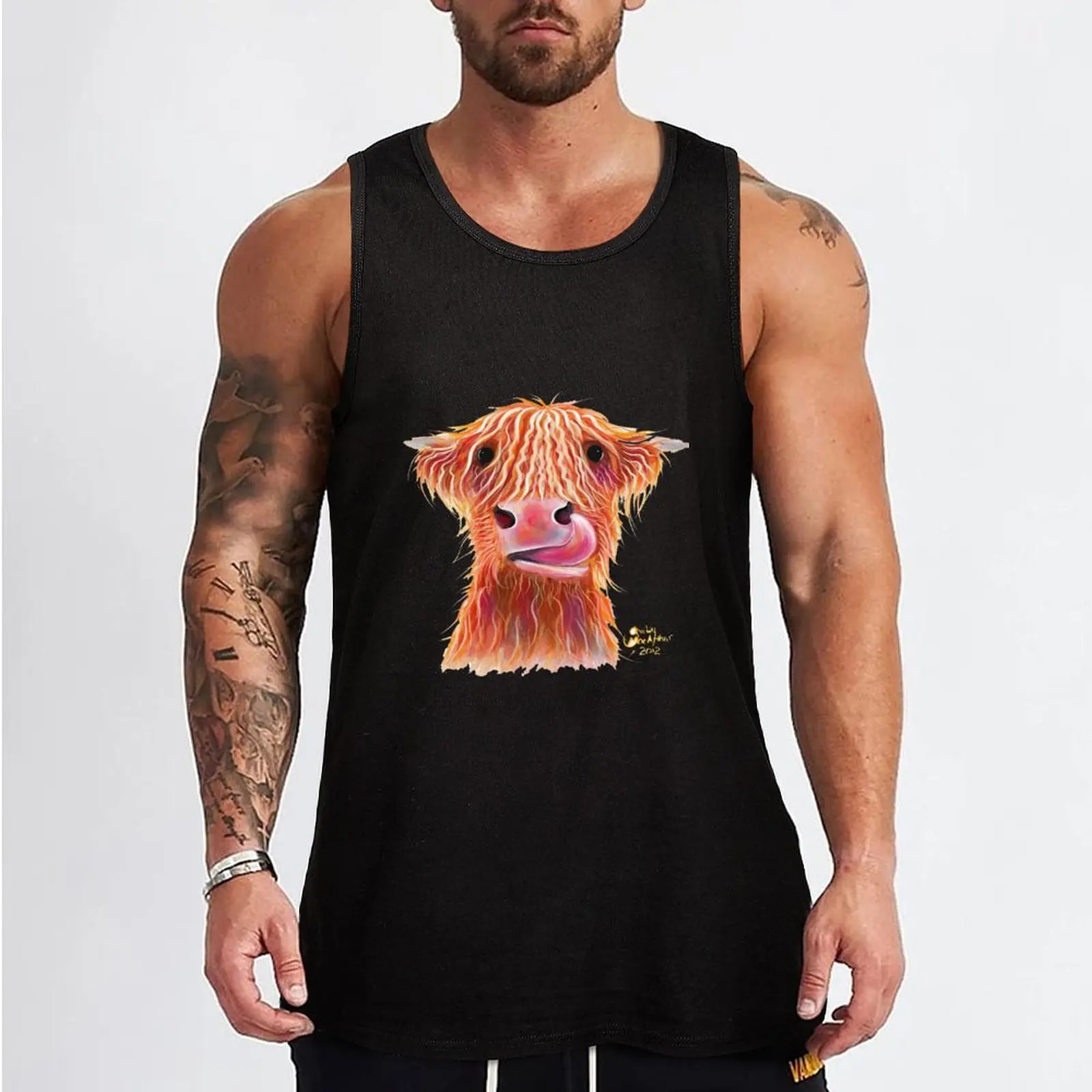 Scottish Highland Cow ' GARLIC ' by Shirley MacArthur Tank Top Men's gym Top summer