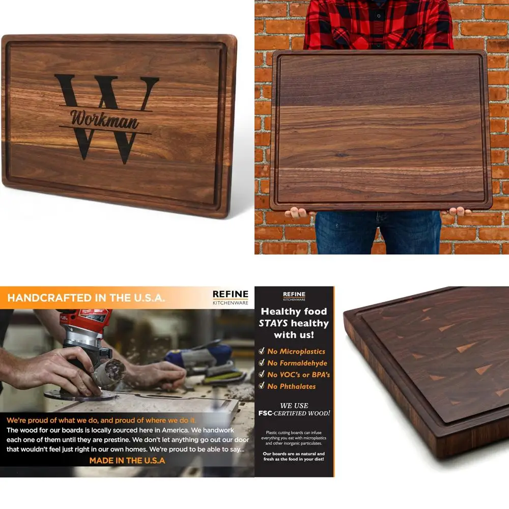 

Изысканная кухонная утварь. Очень большая разделочная доска из орехового дерева с персонализированной гравировкой — сертифицированное FSC дерево, свадебный подарок, изготовленная на заказ орех.