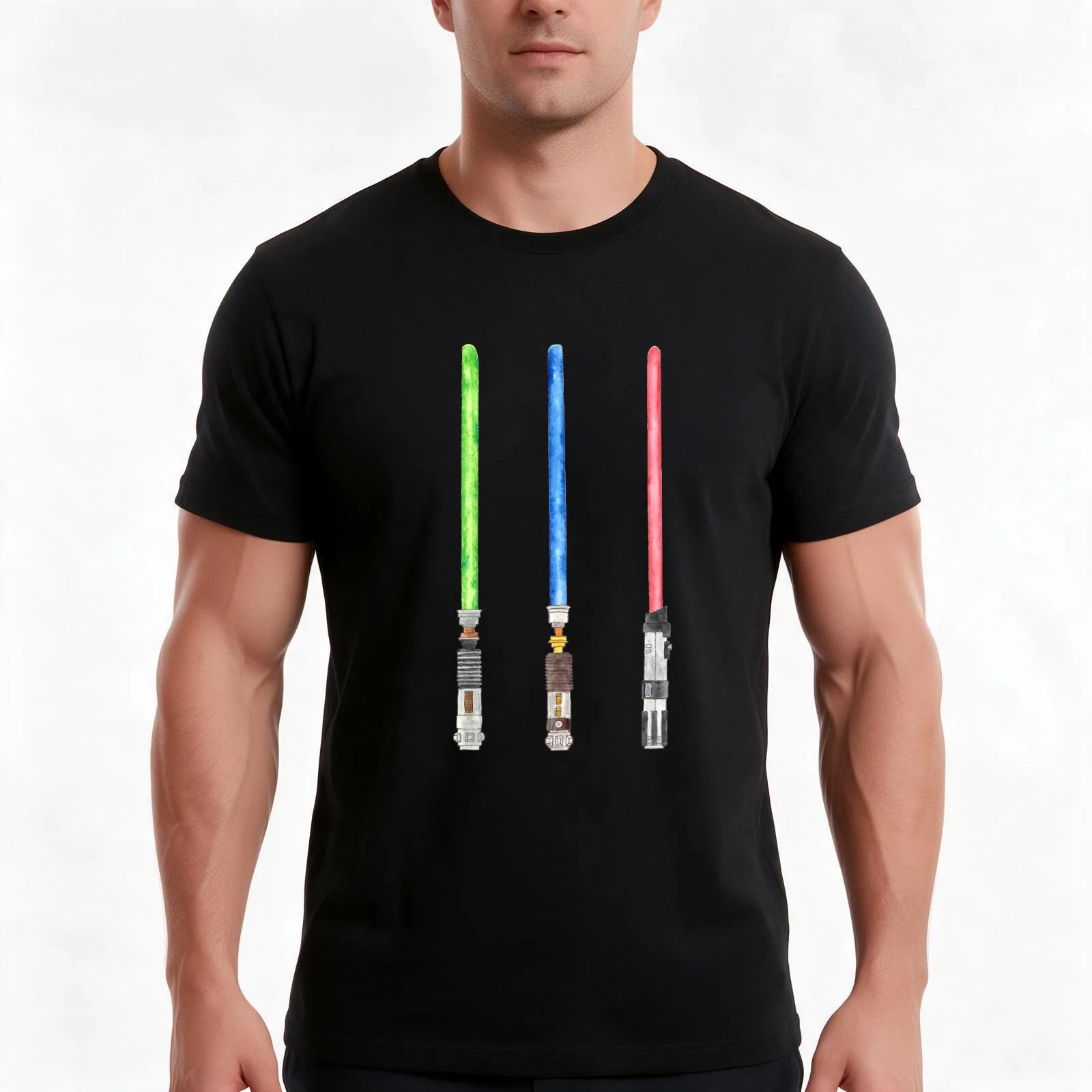 Lightsaber Trio T-Shirt Summer Casual Cotton Tee Oversized Streetwear Tops Vintage Graphic Print Loose Fit Short Sleeve