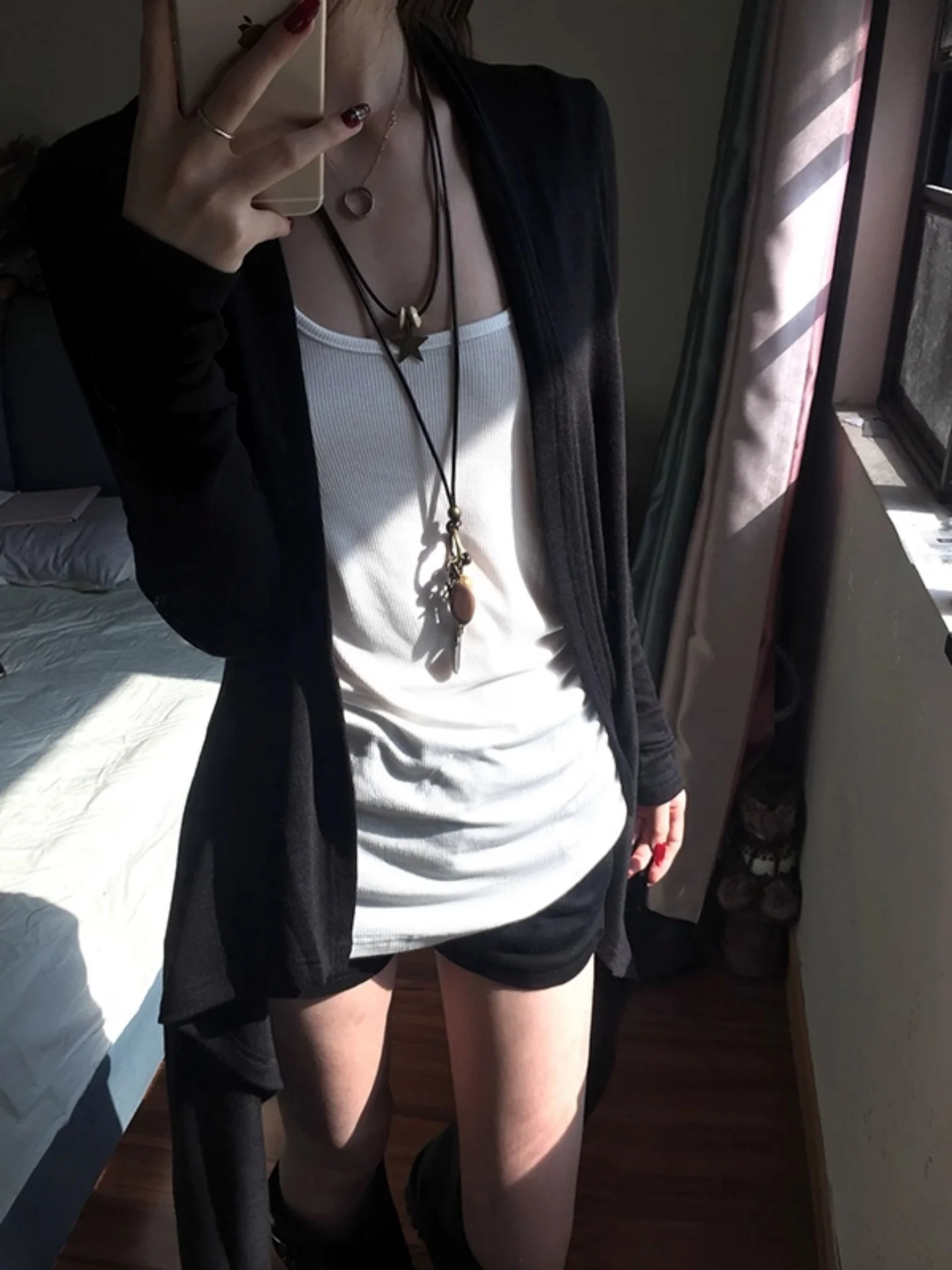 

Korean Sle Irregular Hem Bla Knitted Jaet Women's Spring oulder Wrap Outerwear Medium Length High-End Long Sve Top