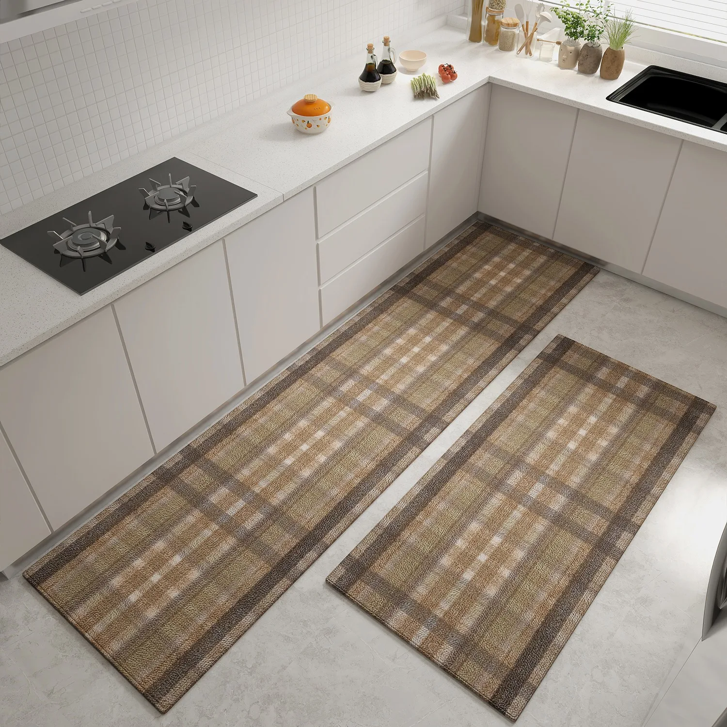 

Kitchen Floor Mat Home Decoration Rug Non-slip Carpet Retro Plaid Anti-slip Area Rugs Kitchen Foot Mats 주방바닥매트 Alfombra Cocina