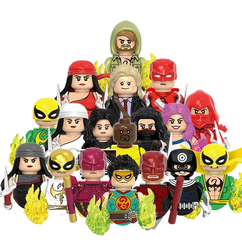 

Marvel Rivals Superhero Building Blocks Daredevil Elektra Iron Fist Mini Figure G0197 G0198 DIY Bricks Toys for Kids Collection