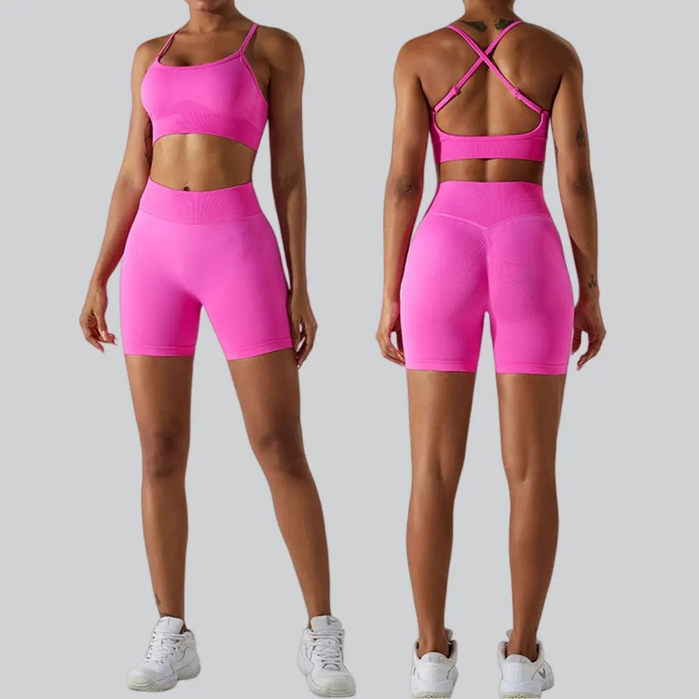 

Бесшовный комплект для йоги из 2 предметов, женская одежда для тренировок с высокой талией, спортивная одежда с эффектом пуш-ап, спортивные костюмы, спортивный костюм для фитнеса, бюстгальтер для йоги, шорты, костюм