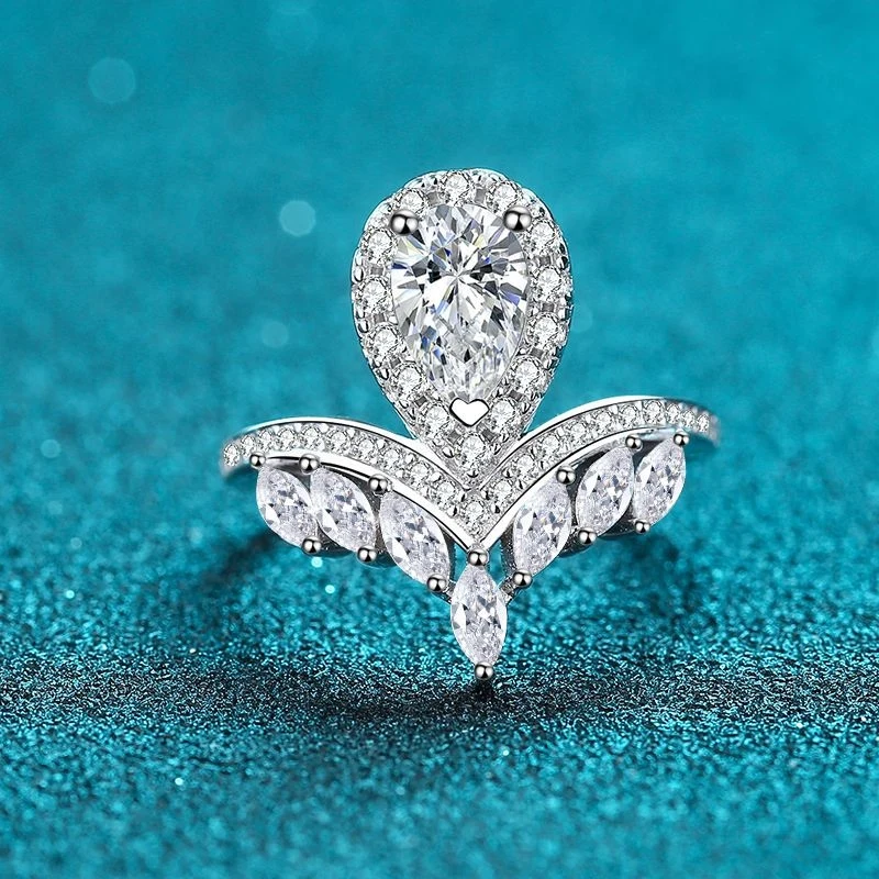 Moissanite Ring  S925 Sterling Silver Fancy Shape Moissanite Engagement Band, Unique Fashionable Proposal Wedding Ring