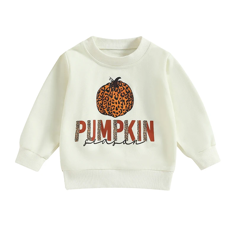 2023-07-14 Lioraitiin 0-4Years Baby Boy Girl Autumn Sweatshirts Halloween Long Sleeve Letter Leopard Pumpkin Print Loose Fit Top