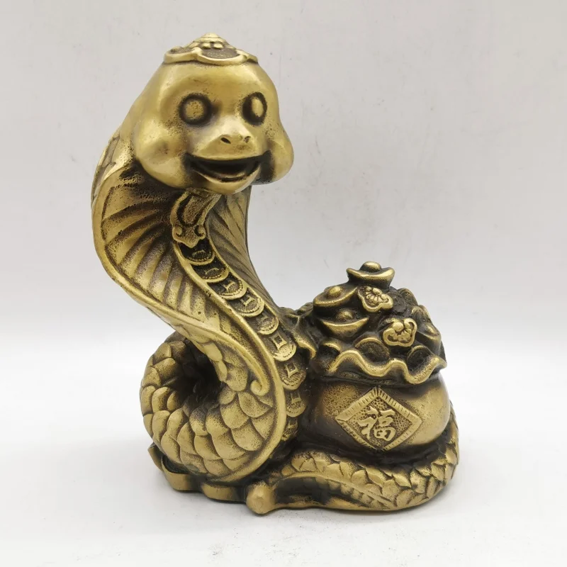 Antique Bronze Collection: Brass Zodiac Snake Ornament, Unique Design for Wealth and Fortune, Exquisite Craftsmanship, Rich Pati