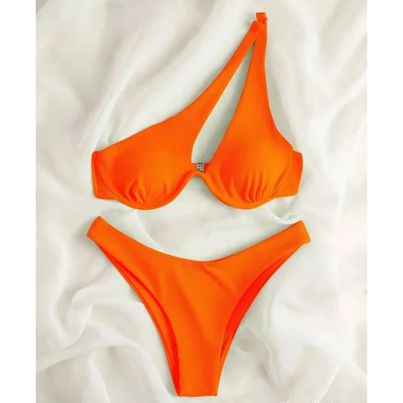 Onregelmatige Hollow Out Micro Bikini Badpak Vrouwen Een Schouder G-string Split Bikini Set 2023 Nieuwe Beachwear Tweedelige Sets