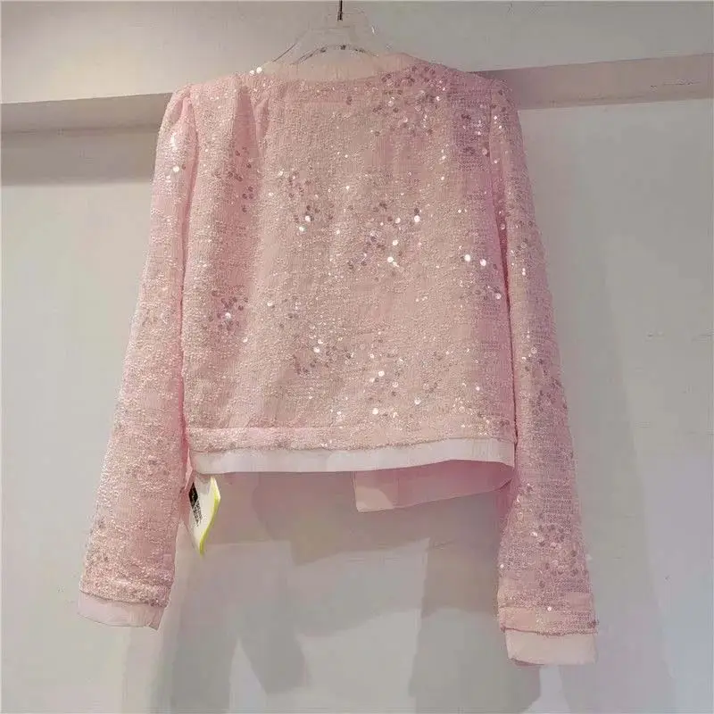 Women's Clothing Outerwear Cardigan Sequins Coat Spring Long Sleeves Stylish Socialite Coat Outerwear Cardigan Versatile Sequins