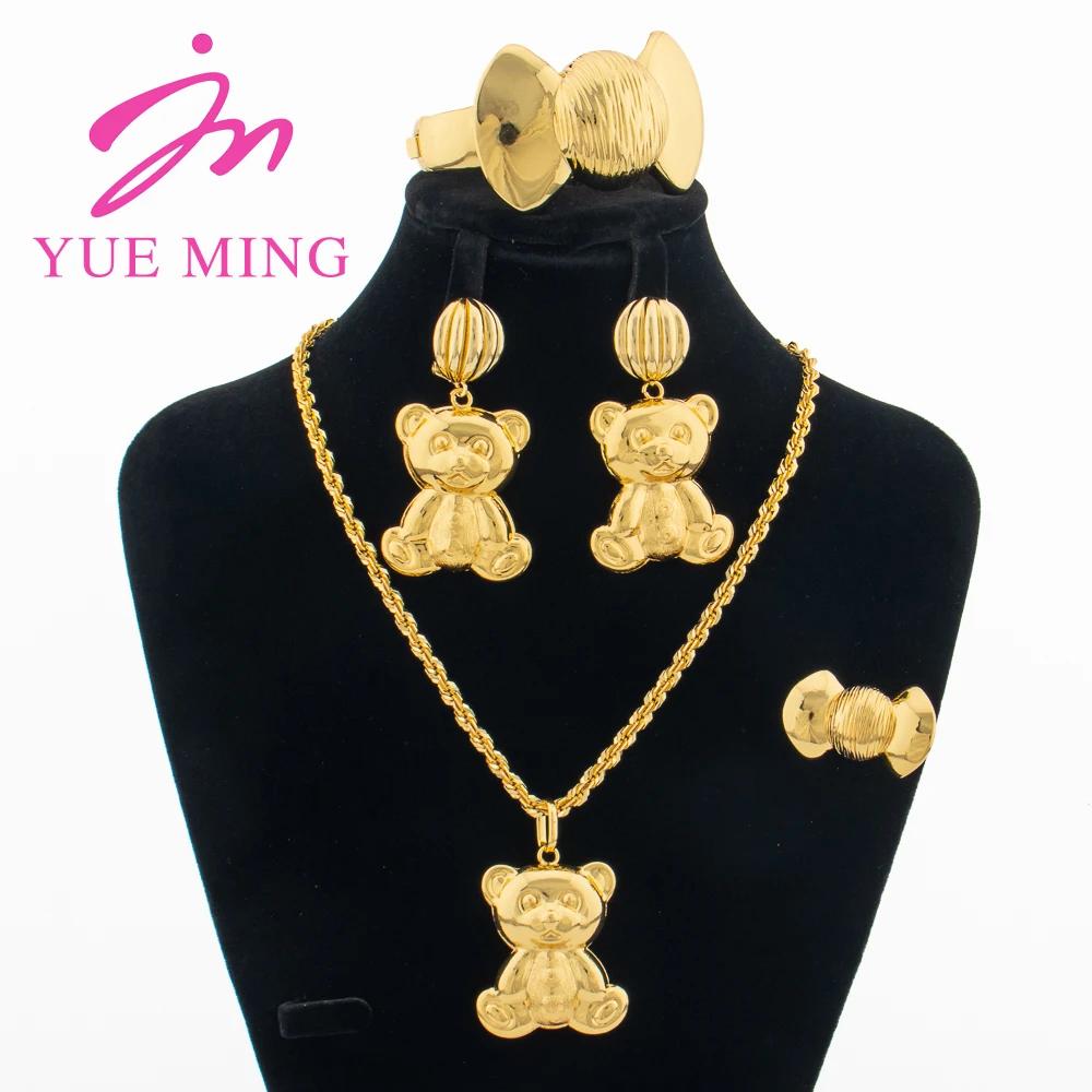 

YM Jewelry Set Teddy Bear Pendant Vintage Gold Color Copper Necklace Drop Earrings Charm Bracelet Ring Jewellery For Women Gifts