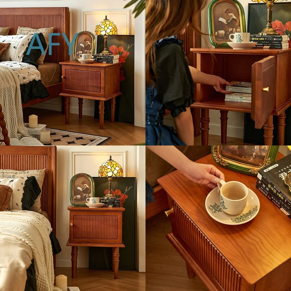 Vintage French Style Bedside Table for Bedroom Storage Small Nightstand for Modern Farmhouse or American Decor Minimalist