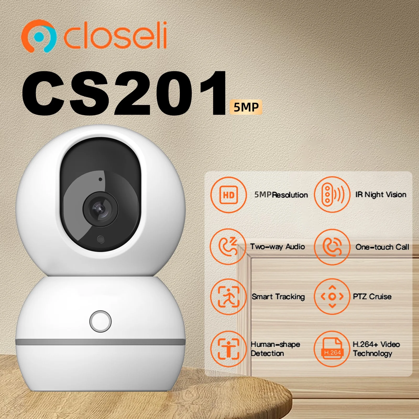 Closeli CS201 5PM 360o Крытая Wi-Fi IP-камера Домашнее наблюдение Обнаружение человека Домашняя безопасность Ночное видение Автоматическое отслеживание