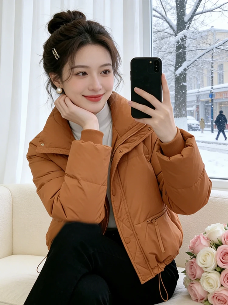 

Faionable Thiened ort Cotton Jaet Women's Winter Warm Sli Coat Korean Sle Loose Fit Zipper Closure Color