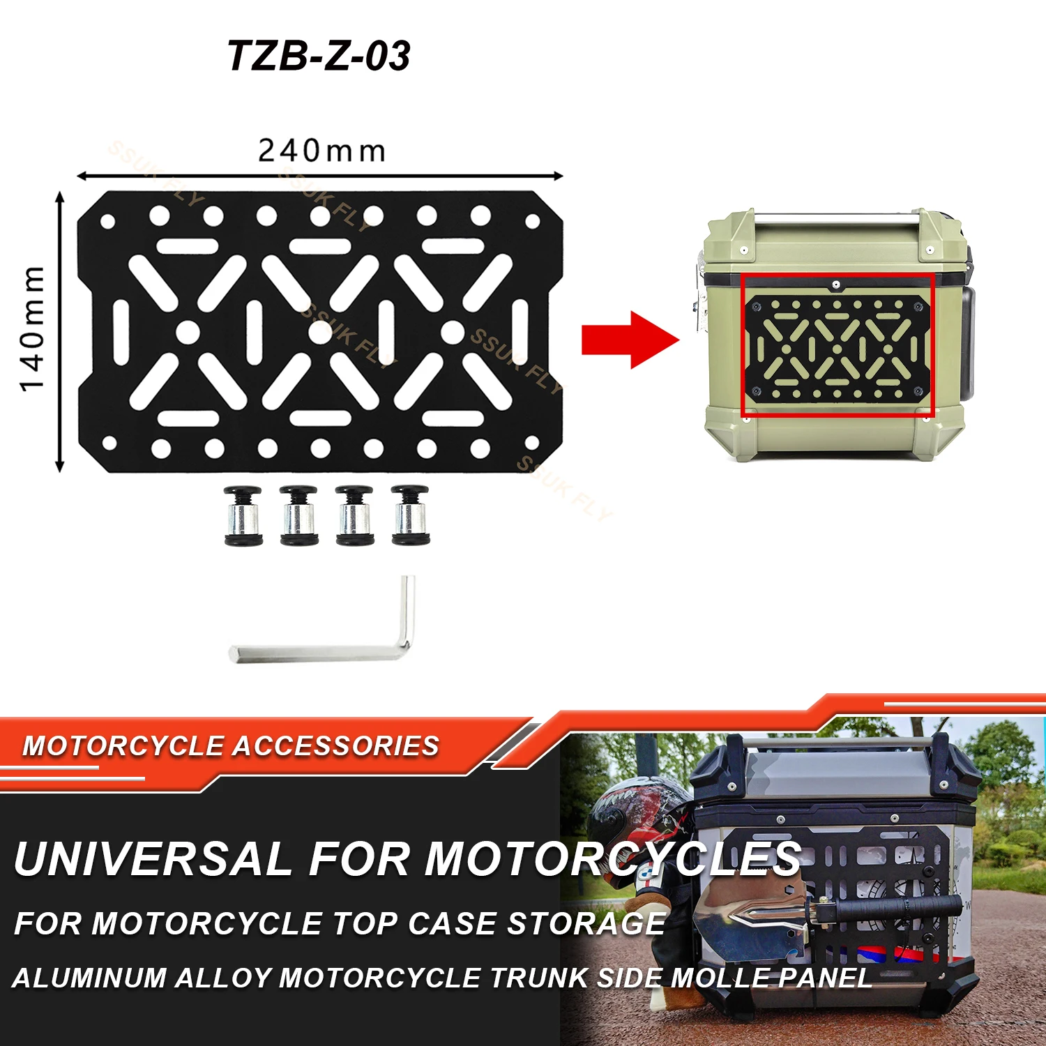 

Motorcycle Molle Panel For Trunk Storage Stainless Steel Waterproof Tactical Universal Side Box Organizer Modular Storage