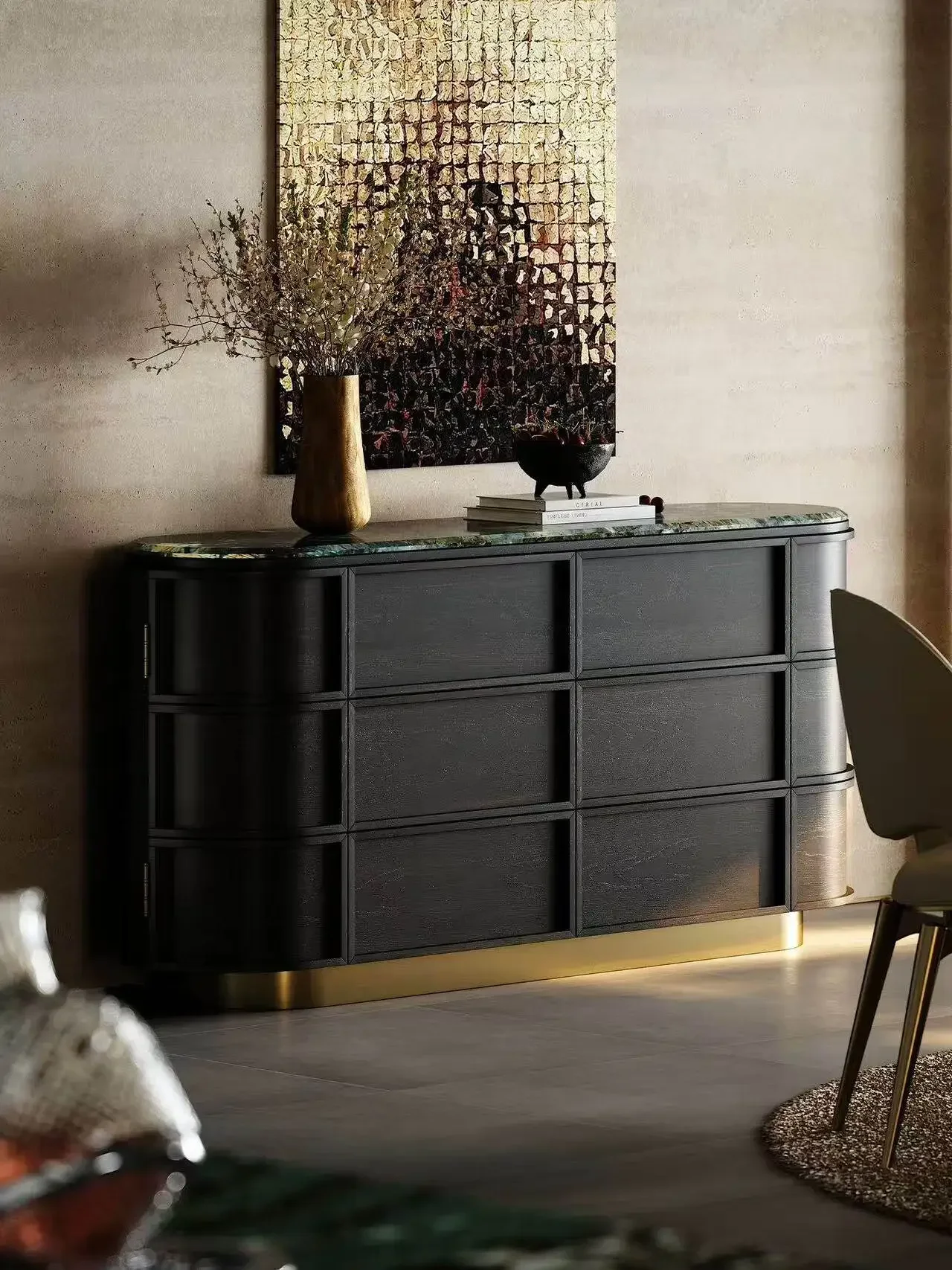 solid wood oval dining side cabinet high-end living room smoke color porch cabinet locker