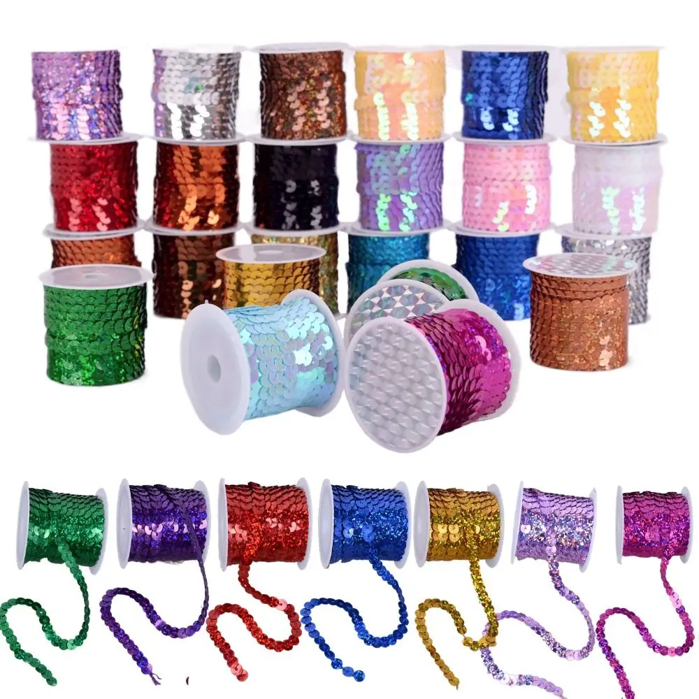 Colorful 5M Sequins Trims Shiny 6mm Paillettes Round Loose Flat PVC Sequins Crafts Cloth Accessory/Bags/Garment