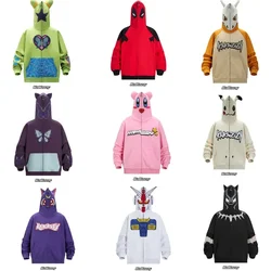 Hoodies impressos para homens e mulheres, moletom grafite, pulôver Y2K, desenho animado, casual, esportivo, blusa solta com zíper, rosa, cosplay de rua, casal