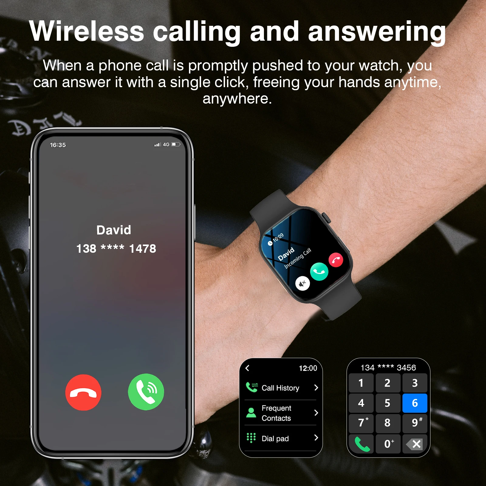 New Smartwatch,Multifunctional smart watch,Wireless calling and answering,Multiple sports modes,Suitable for iPhone&Android
