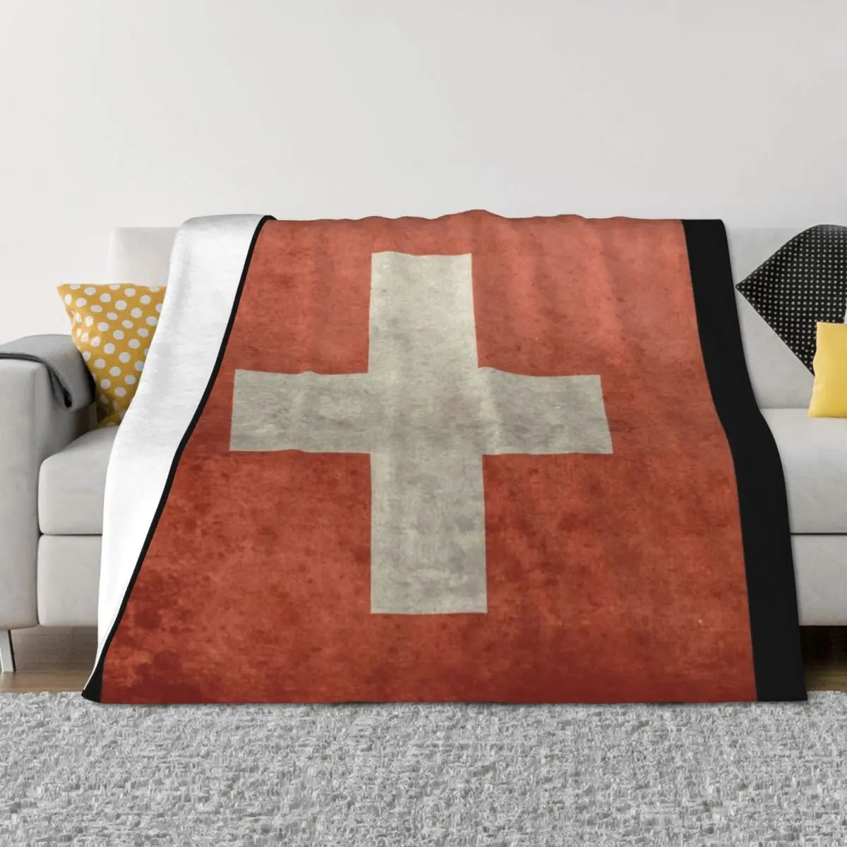 

Grunge Swiss Flag Throw Blanket anime Custom Retros Hair Blankets