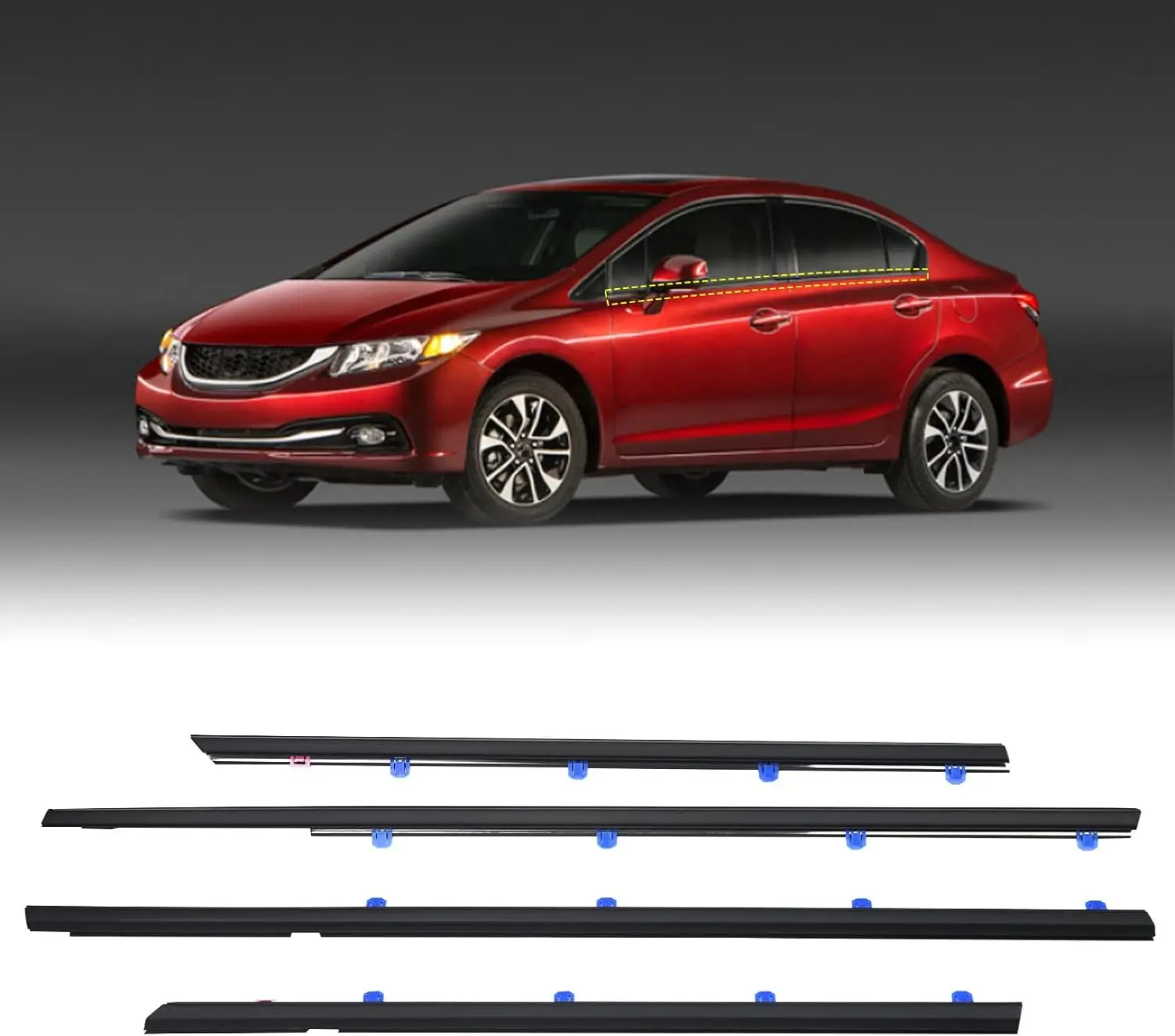 

4 Pcs Car Door Window Trim Seal for Honda Civic 2012-2015, Replacement for 72450-TR0-A01 etc