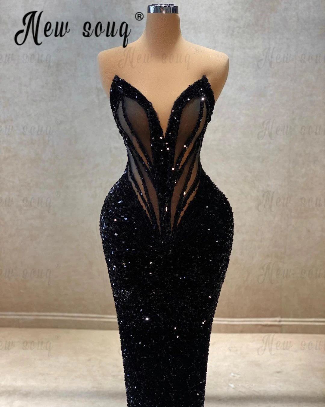 5 Designs Arabic Elegant Black Beaded Sequin Evening Dresses Long Sleeve Formal Prom Party Dresses for Women Wedding 2024 Custom