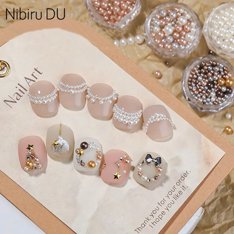 

Pearl Mixed Nails Art Rhinestones 3D Luxury Round Pearl Beads Jewelry Nails Accessories For Manicure Decoration Supplies Tools