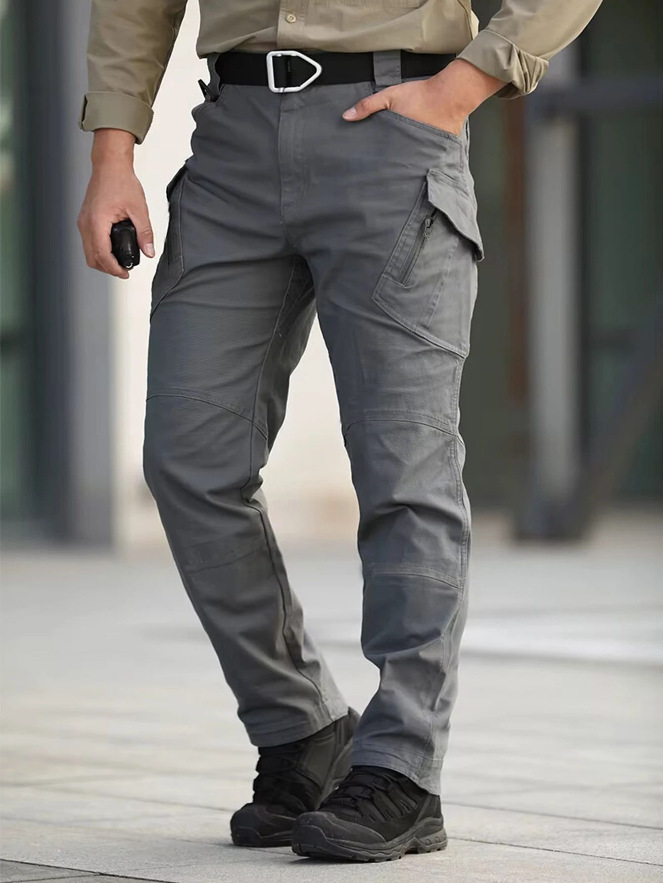 

Мужские модные повседневные однотонные универсальные прямые брюки с карманами, простые рабочие длинные темно-серые брюки-карго,