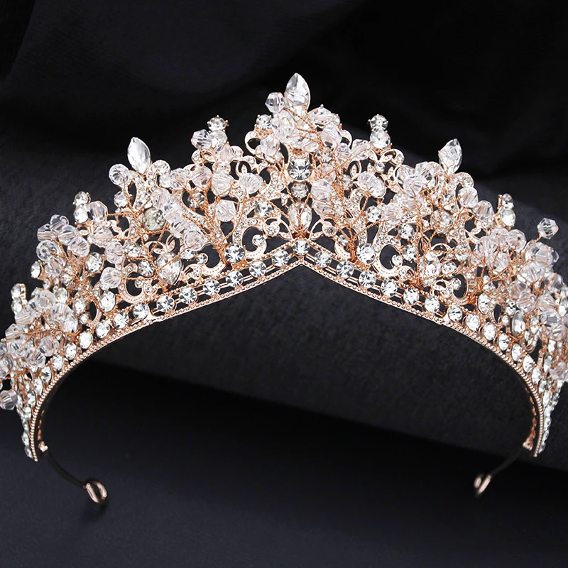 Luxury Rose Golden Colors Tiaras and Crowns Wedding Hair Jewelry Pageant Crown Bridal Tiara for Party Birthday Pageant
