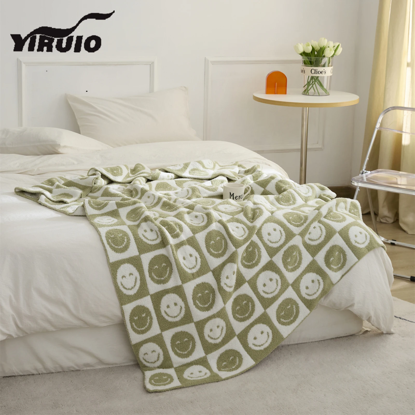 YIRUIO Internet Smile Meme Pattern Blankets Interesting Cute Checkerboard Design Plaid Blanket Boy Girl Adult Warm Wrap Blanket