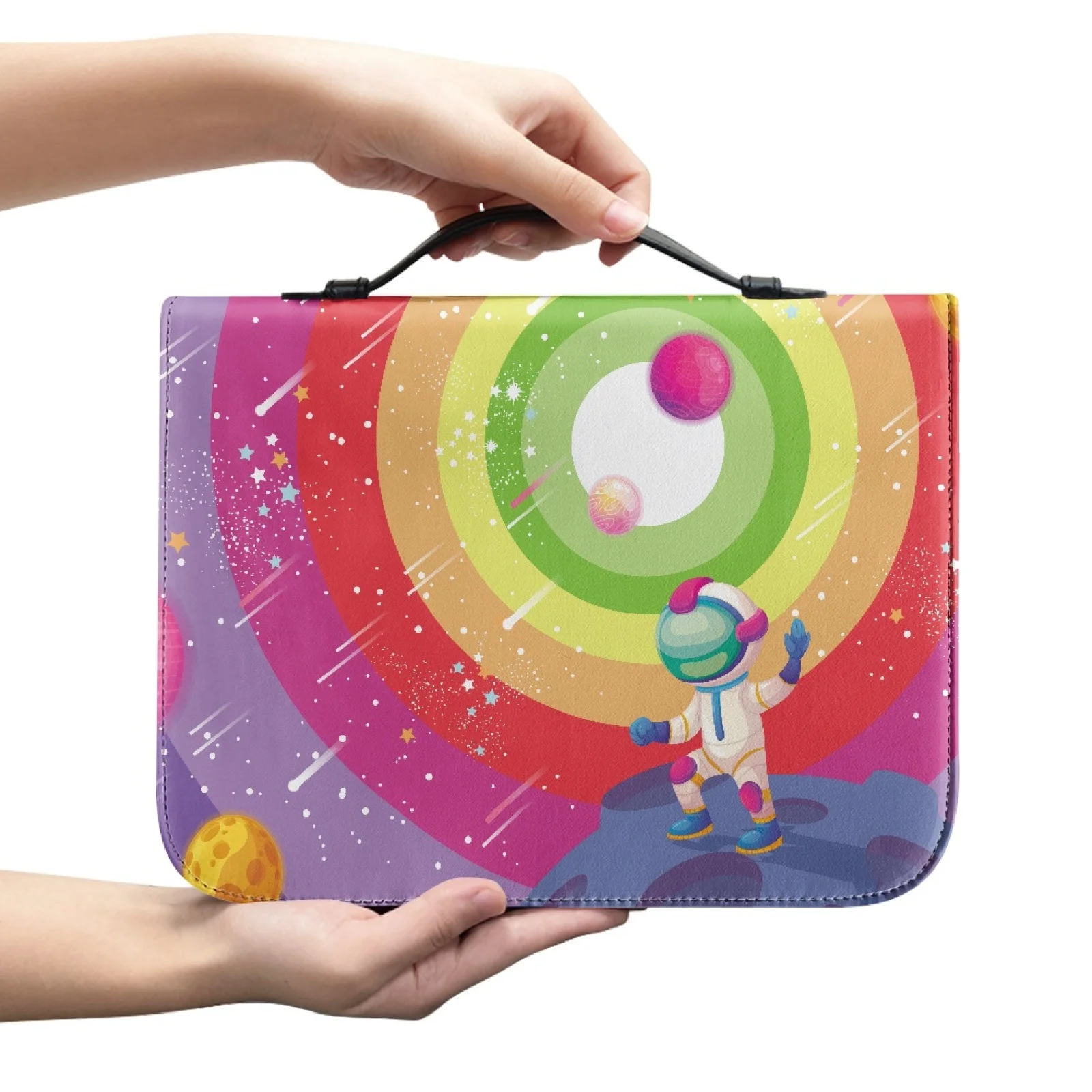 XIXIRIMIDO Rainbow Space Astronaut Carrying Book Bible Case PU Leather Zipper Bible Protector for Church 2026 Collection