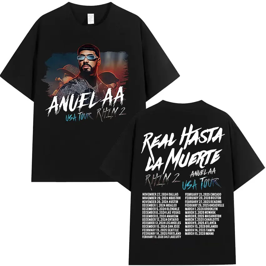 

Rapper Anuel AA Real Hasta La Muerte Tour 2025 new Album T Shirts Men's Hip Hop gothic T-Shirts 100% Cotton Short Sleeve T-Shirt