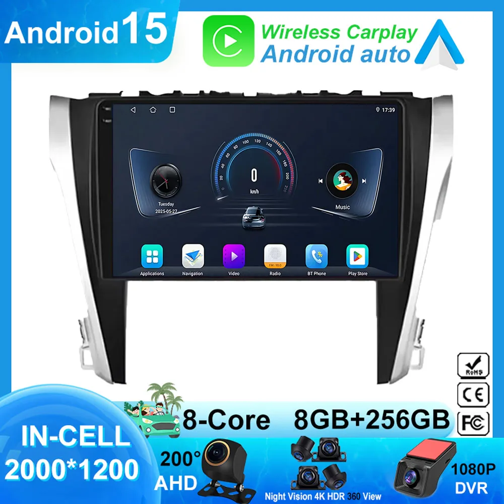 Android 14 For Toyota Camry 7 XV 50 55 2011 - 2014 Car Radio Multimedia Stereo Video Player 5G QLED Navigation GPS Carplay Auto