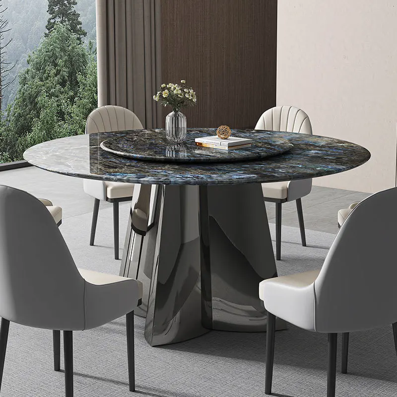 Restaurant furniture, natural marble, round table, luxurious stone, modern light luxury blue jade table and chairs