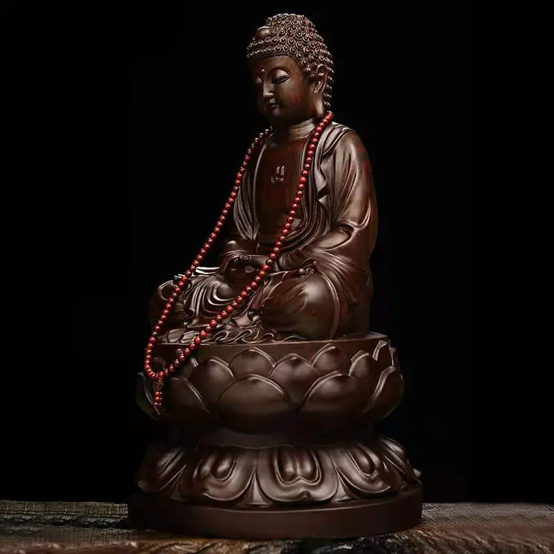 YFY  ebony wood carving  Buddha ornament solid wood Sakyamuni  statue Amitabha Buddha three treasures Buddhist worship