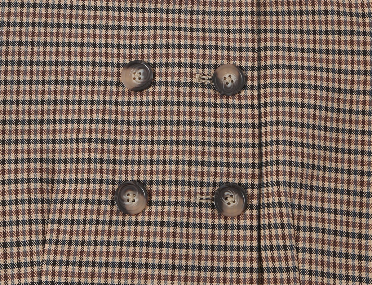 BSAY 2026 Neues Vintage Damen-Karomuster 2-teiliges Outfit mit Stehkragen, doppelreihiger, kurzer Jacke und weitem Hosenbein, lässiger Anzug – Detail 10
