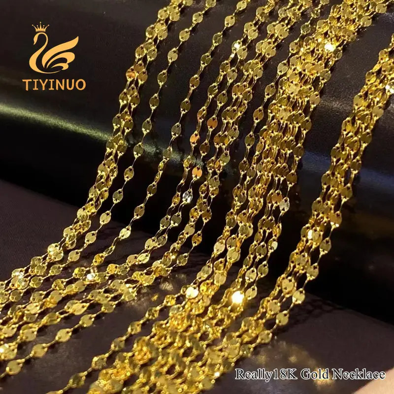 

TIYINUO AU750 Real 18K Gold Woman Necklace Simple Fashion Collarbone Chain For Girlfriend Engagement Wedding Gift Fine Jewelry