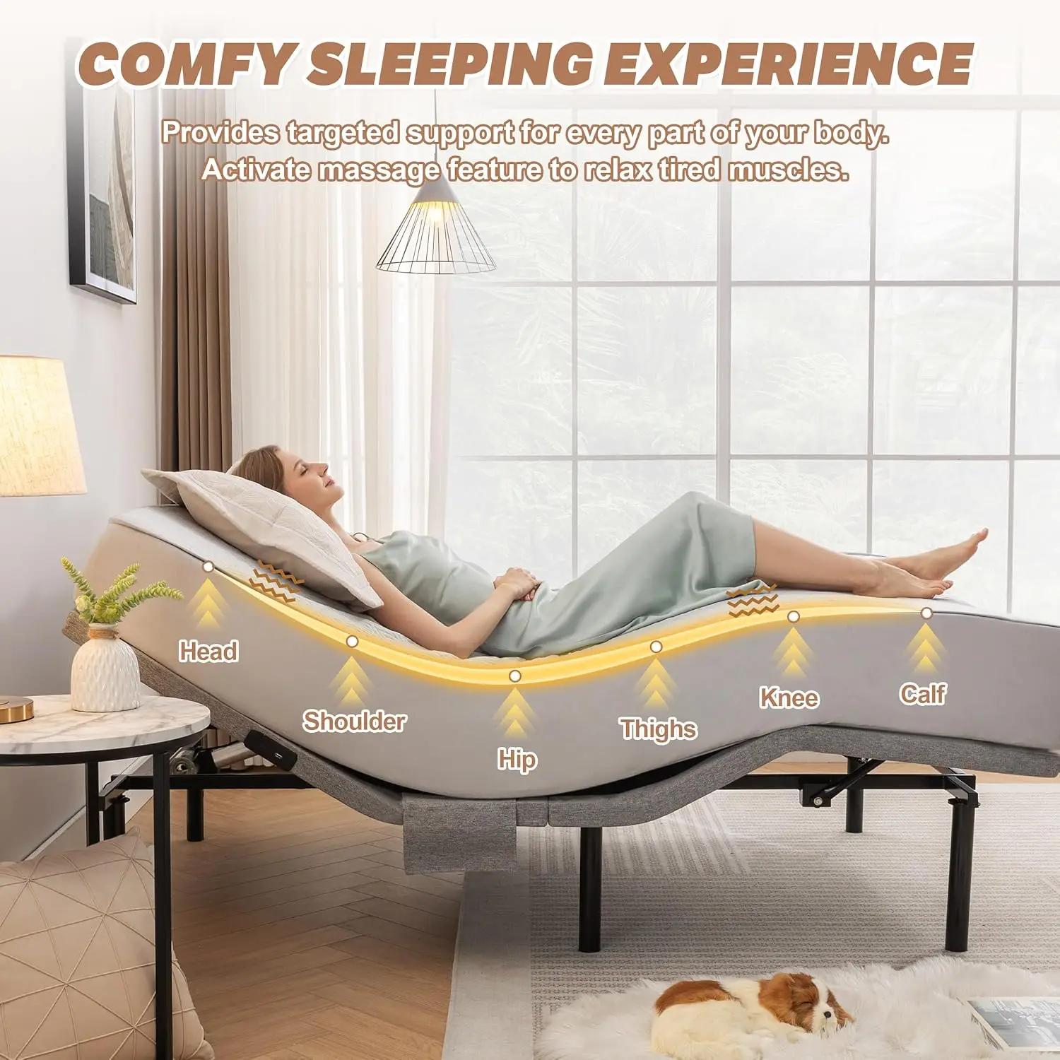 Adjustable Bed Frame Queen,Adjustable Bed Base with Massage,Zero Gravity Electric Bed with Wireless Remote,Head and Foot Incline image 3