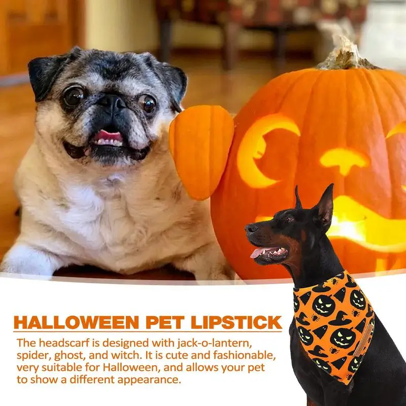 Halloween Dog Bandana Dual Layer Cat Bandana Collar Triangle Scarf Fall Dog Costume Bandana Spider Web And Pumpkin Printed Scarf