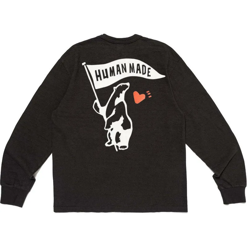 Human Made 2026 Polar Bear Letter Print Loose Long Sleeve T Shirt Unisex Casual Top