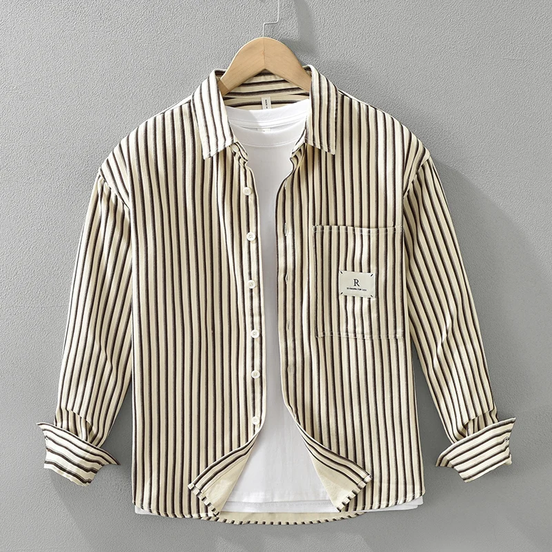 Casual Striped Shirts for Men Cotton Long Sleeve Shirts Men's Clothes Oversized 2024 Autumn New