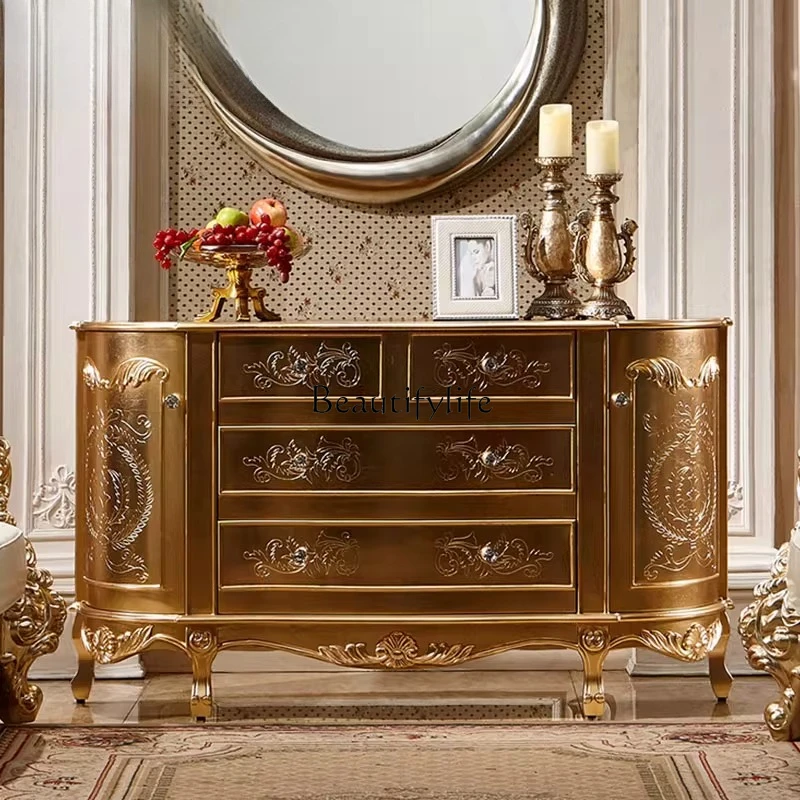 

European-style entrance cabinet French retro living room champagne gold decorative light luxury locker