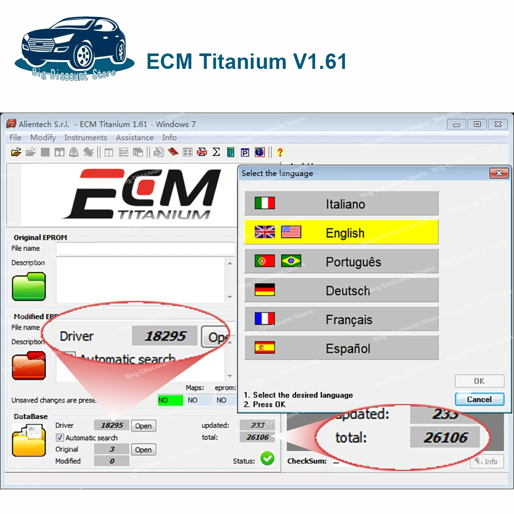 ECM Titanium 1.61 With 18259+ Driver Hexadecimal View Checksum ECM V1.61 With 26000+ Drivers  for ecu tool Car repair software