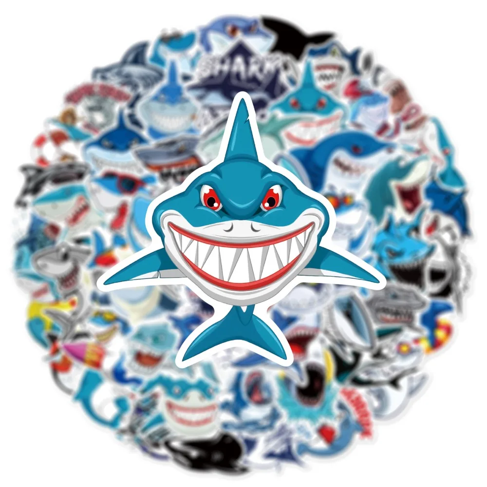 10/25/50pcs Funny Ocean Shark Graffiti Stickers for DIY Waterproof Scrapbook Travel Luggage Skateboard Phone Laptop Guitar