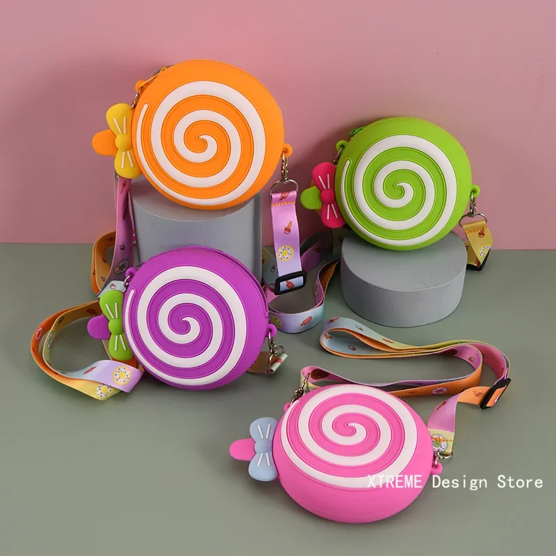 Silicone Round Candy Kids Crossbody Bag Cute Girls Lollipop Shoulder Messenger Bag Adjustable Strap Children's Small Coin Purse