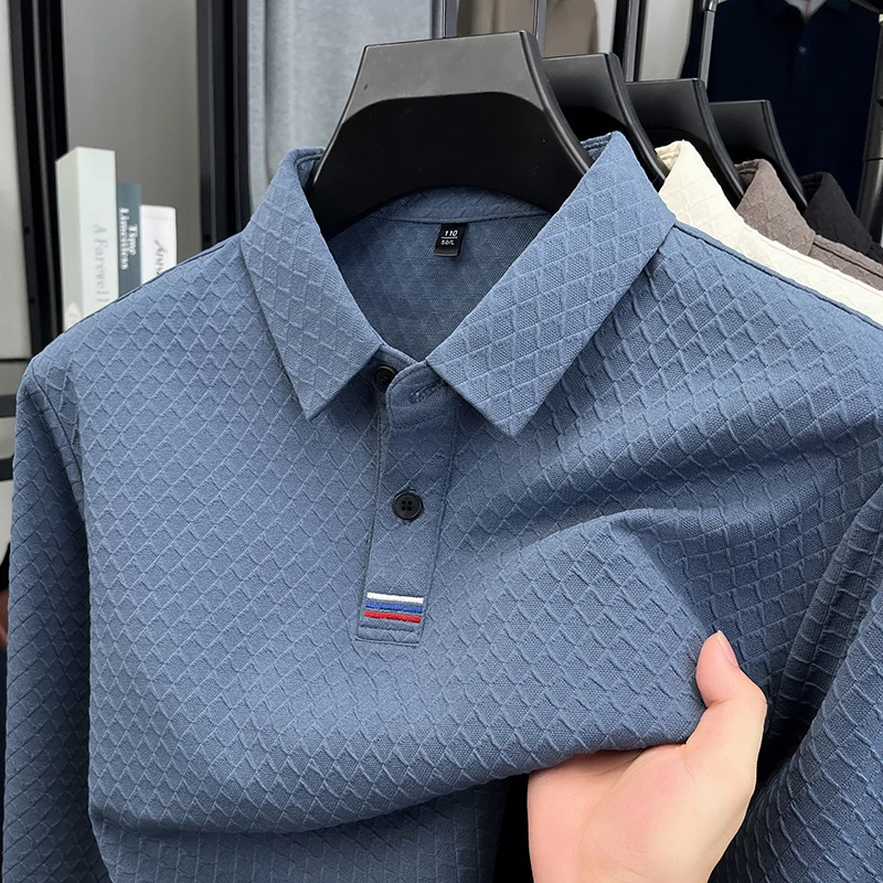 High end brand men's long sleeved polo shirt autumn fashion new item striped embroidery design boutique golf top casual T-shirt