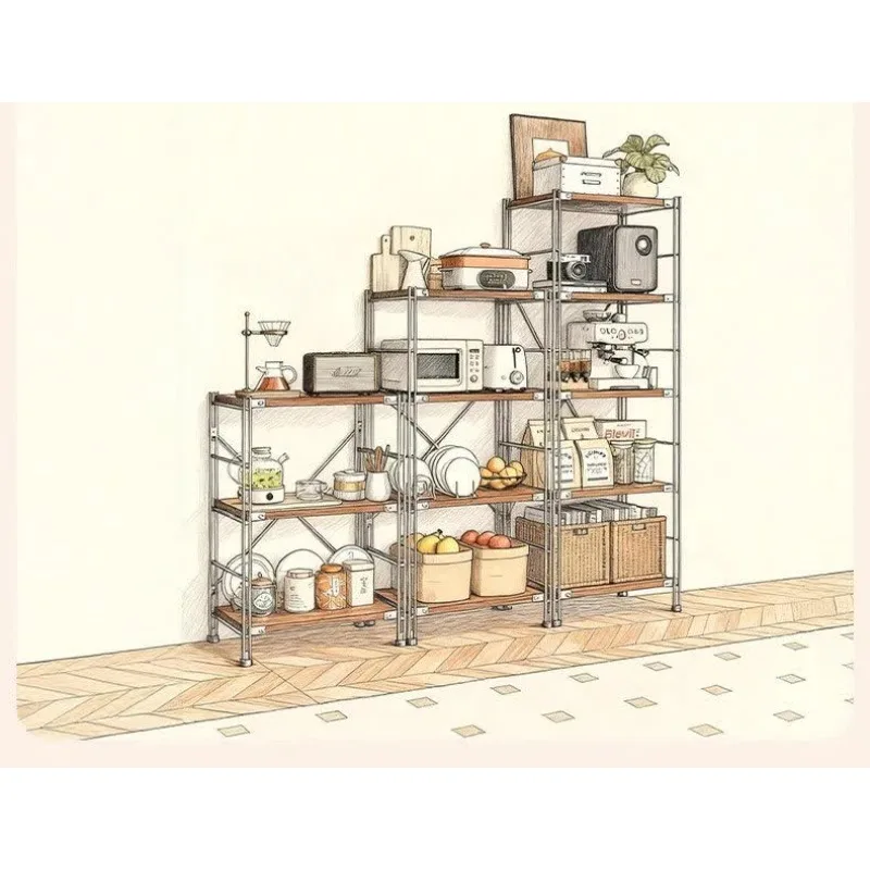 Solid wood shelves Floor-to-ceiling multi-functional living room storage multi-layer shelves