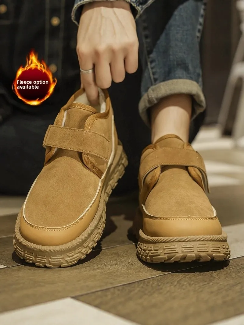 

Men's Winter Snow Boots High-Cut Fleece Lined Warm Cotton Shoes Waterproof Non-Slip Leather Fur Integrated Bread Shoe