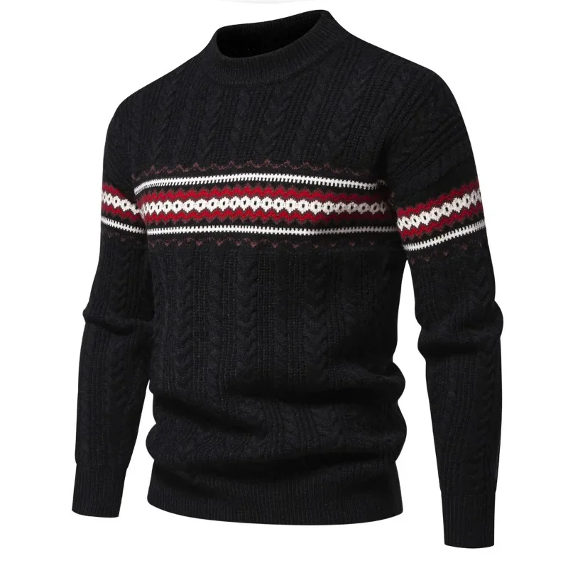 Autumn and Winter New Men's Horizontal Long Sleeve Tight Cuff Crew-neck Sweater Fashion Casual Pullover