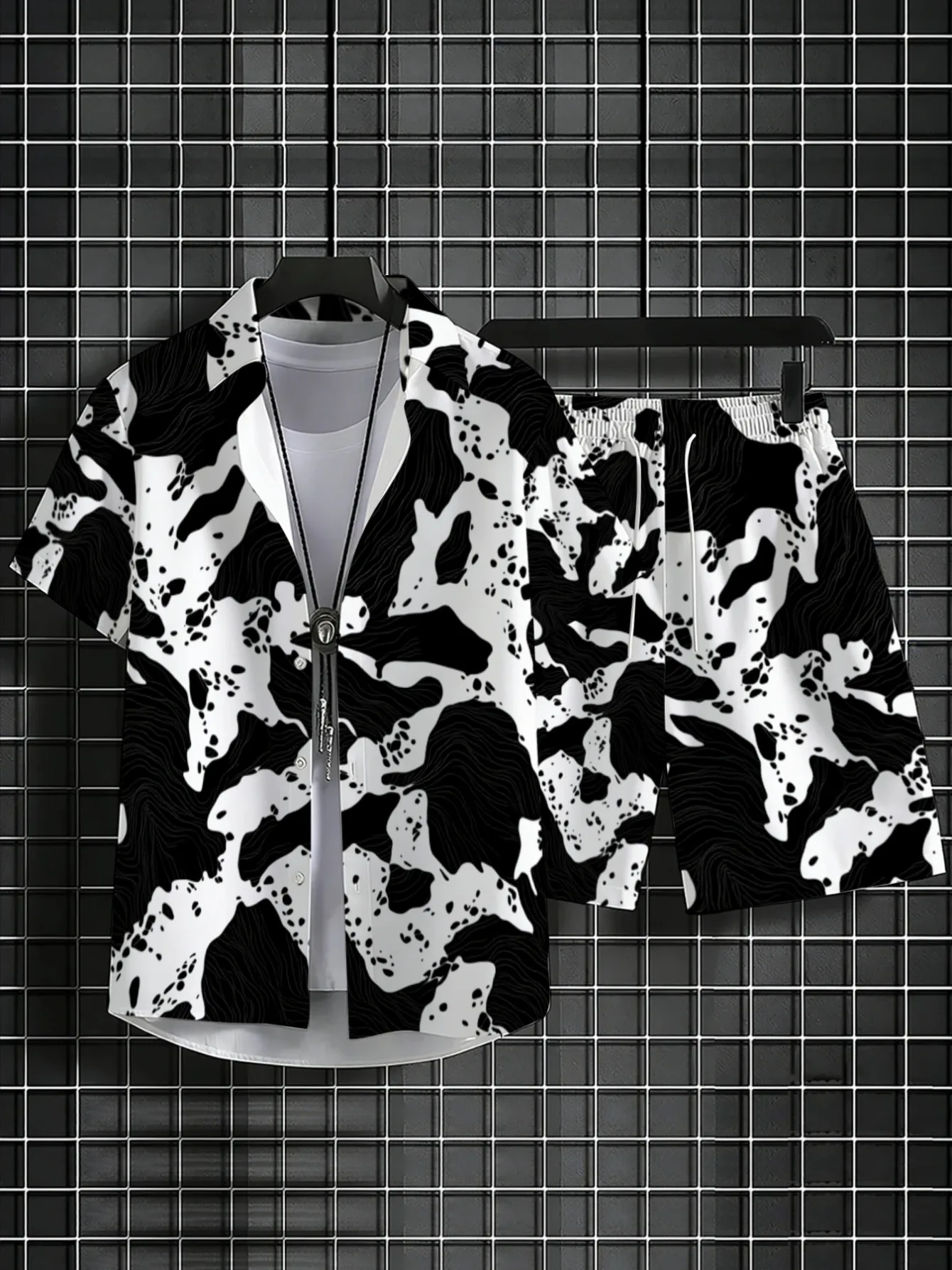 Monochrome Suit Set - Conjunto coordinado para hombre con gráfico