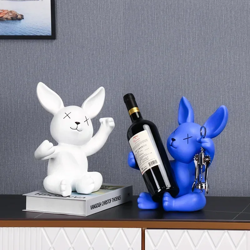 

Factory Nordic Light Luxury Cute Rabbit Red Wine Rack Resin Crafts Table Decorations Soft Wine Cabinet Ornaments Decoration